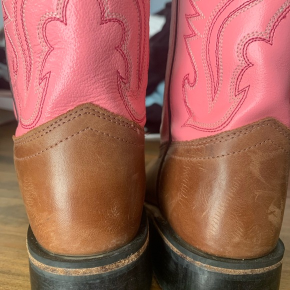 Girls Old West leather pink boots Size 1.5D - Picture 5 of 6